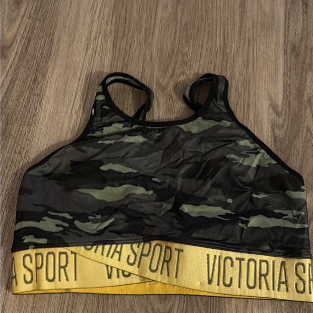 Victoria's Secret Camo Sports Bra with Yellow Band